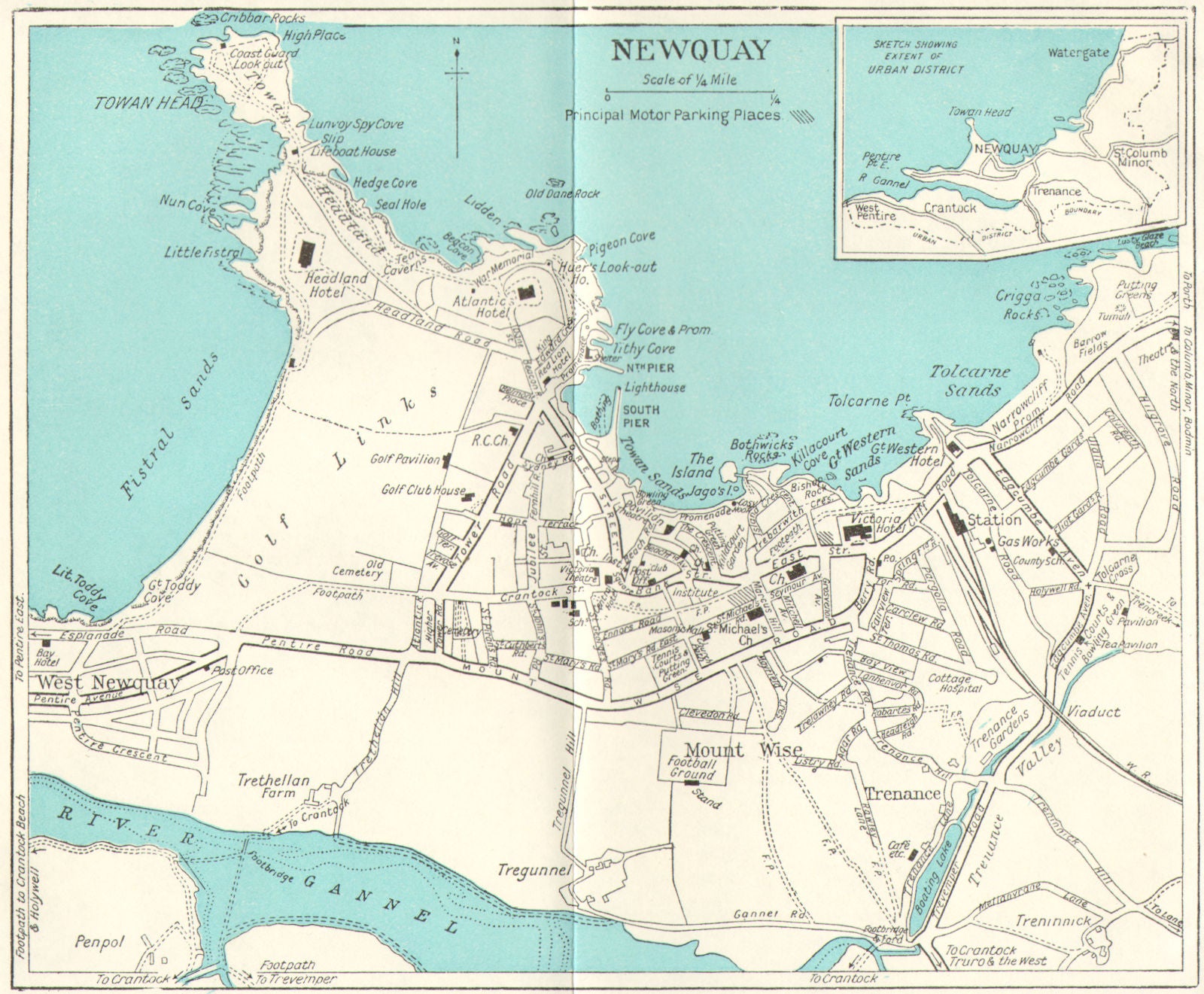 NEWQUAY vintage town/city plan. Cornwall. WARD LOCK 1964 old vintage map chart